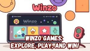 illustration text 'Winzo Games: Explore, Play, and Win!'